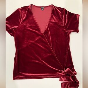 Ann Taylor Velvet Wrap Blouse in Deep Red